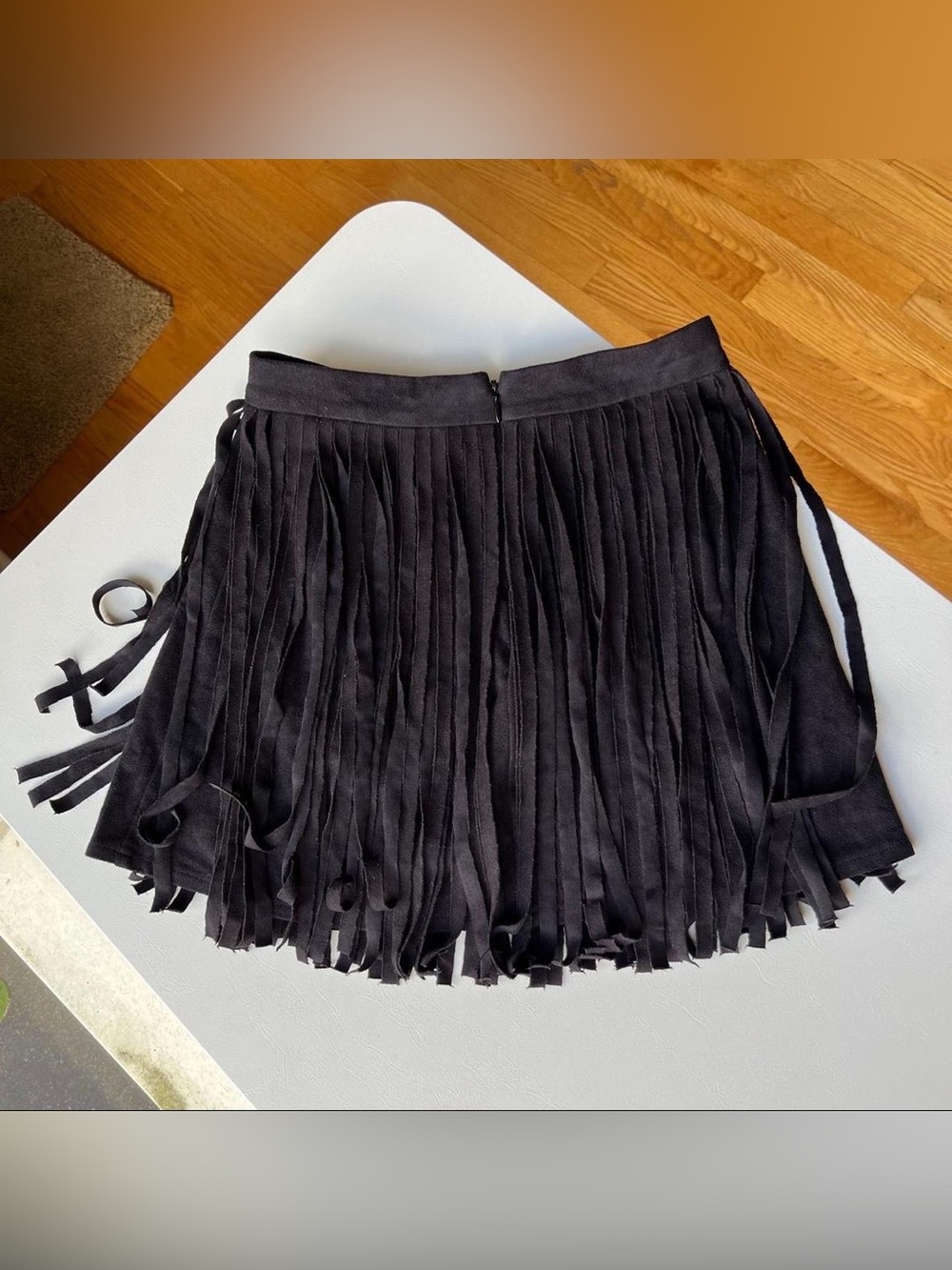 BB Dakota Faux Suede Fringe Mini Skirt in black US6